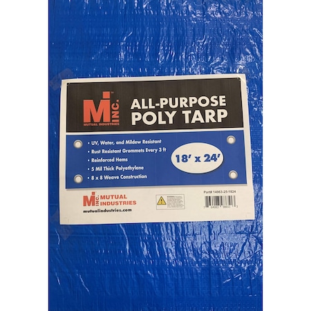 Mutual Industries Tarp, 18 ft x 24 ft, 5 Mil, Blue, UV Resistant, Mildew Resistant 14963-25-1824